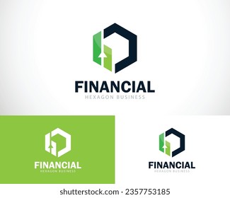 financial logo creative design concept hexagon growth business arrow sign symbol