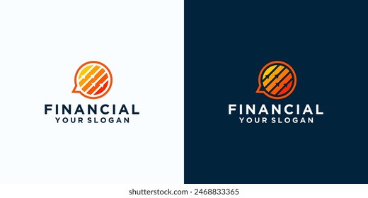 financial logo design with bar graph and speech bubble