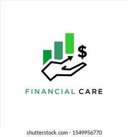 financial logo design with hand and bar vector for business care template 