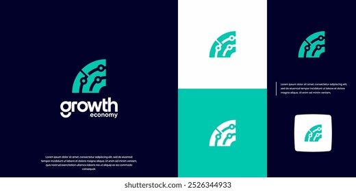 Logotipo financiero con concepto de circuito eléctrico, crecimiento económico digital, Plantilla de Vector de diseño.