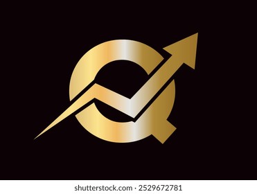 Financial Logo On Letter Q With Growth Arrow Symbol Vector Template