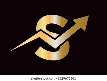 Financial Logo On Letter S With Growth Arrow Symbol Vector Template