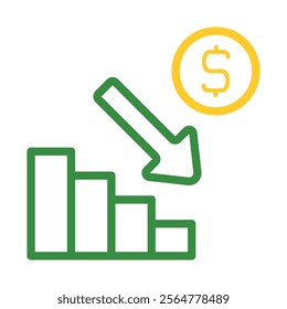 Financial Loss Chart with Dollar Sign. Concept of recession, inflation, and bankruptcy.