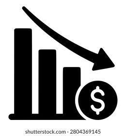 Financial Loss Declining Chart with Down Arrow and Dollar Silhouette for Business Crisis