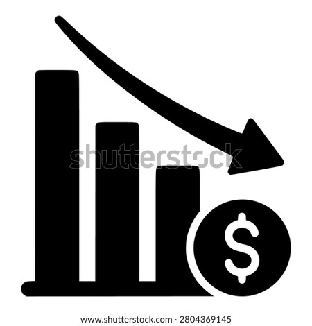 Financial Loss Declining Chart with Down Arrow and Dollar Silhouette for Business Crisis