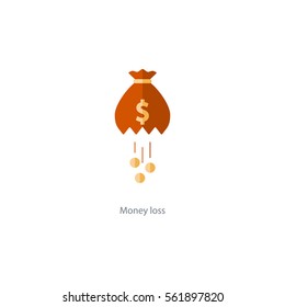 Financial Loss Icon, Falling Coins, Big Expenses, Money Deduction, Maintenance Cost, Budget Planning Vector Illustration