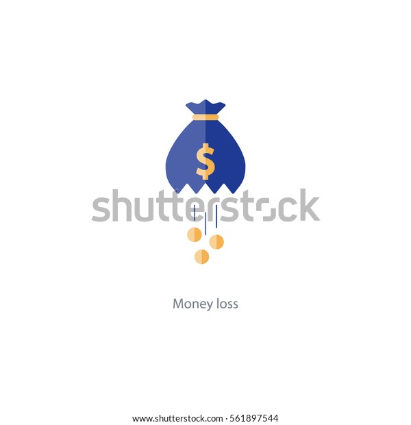 Financial loss icon, falling coins, big\
expenses, money deduction, maintenance cost, budget planning vector\
illustration