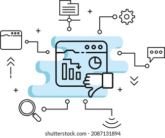 Financial Loss with Small down trend Graph Vector Icon Design, SEO and Digital Marketing Symbol, Decreased CTR Sign, Low bounce rate stock illustration, Low Click through rate Concept, 