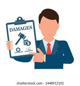 Сompensation for financial losses. Damages. Flat design, white background.