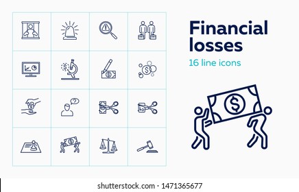 Financial Losses Line Icon Set. Robbery, Economic Bubble, Credit Card Cutting. Finance Concept. Can Be Used For Topics Like Crime, Fraud, Bankruptcy