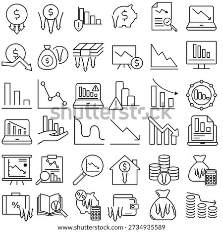 Financial losses vector icon set. Revenue decline Illustration sign collection. Market decline symbol. Economic decline logo.