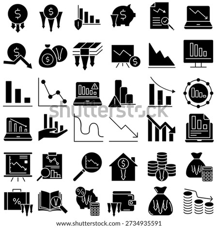 Financial losses vector icon set. Revenue decline Illustration sign collection. Market decline symbol. Economic decline logo.