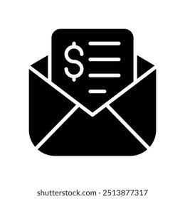 Ícone de Correio Financeiro - Envelope com Símbolo de Documento Monetário para Faturamento, Fatura, Demonstrativos Bancários, Correspondência Comercial, Marketing por Email