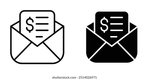 Conjunto de Ícones do Financial Mail - Envelope com Símbolo de Documento Monetário para Faturamento, Fatura, Demonstrativos Bancários, Correspondência Comercial, Marketing por Email