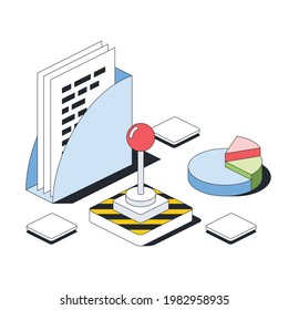 Financial management, accounting, documents archive. Vector 3d line isometric, color web icons, new flat style. Creative design idea for infographics.