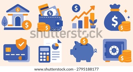Financial Management and Banking Icon Collection Featuring Investment Savings Revenue Accounting Budget Planning and Wealth Growth Concepts