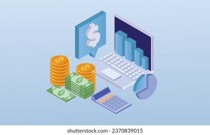 Financial management.on blue background.3D design.isometric vector design Illustration.