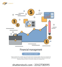 Financial management, business statistics flat contour style vector concept illustration