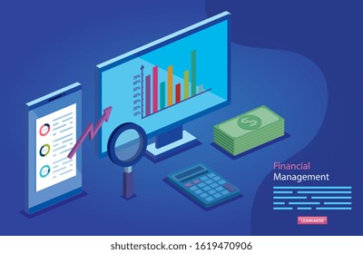 financial management with computer and icons vector illustration design