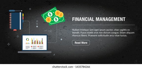 Financial management concept banner internet with icons in vector. Web banner template for website, banner internet for mobile design and social media app.Business and communication layout with icons.