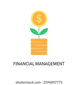 Financial management concept. Coin leaf money grow investment in flat design vector icon illustration.