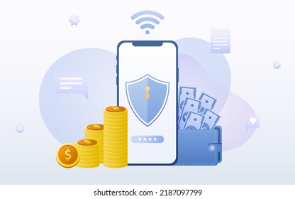 Financial management concept and investment, Flat design of payment with money, cash, banknote, calculator and credit card. Vector Illustration and banner template.