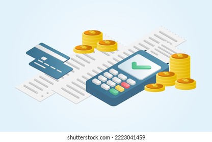 Financial management concept and investment, Flat design of payment with money, cash, banknote, calculator and credit card. Vector Illustration and banner template.
