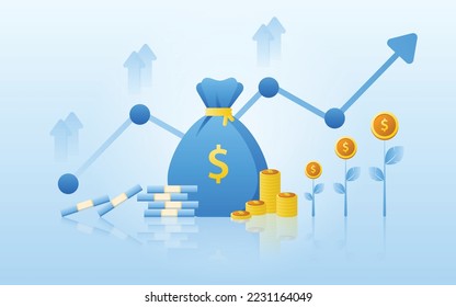 Finanzmanagement Konzept und Investition, Flaches Design der Zahlung mit Geld, Bargeld, Banknote, Taschenrechner und Kreditkarte. Vektorgrafik- und Bannervorlage.