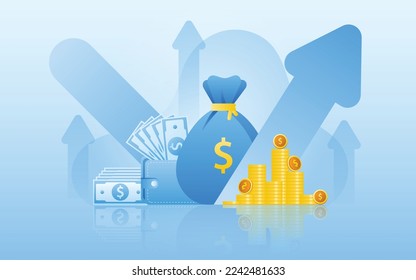 Financial management concept and investment, Flat design of payment with money, cash, banknote, calculator and credit card. Vector Illustration and banner template.