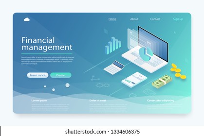 Financial management concept. Investment and virtual finance. Financial calculations, counting profit, report, statistics, data analytics, project management, planning. Concept business strategy.
