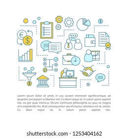 Financial management concept linear illustration. Business development. Sales growth. Article, brochure, magazine page layout. Thin line icons with text boxes. Print design. Vector isolated drawing