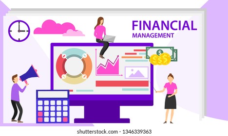 Financial management concept. Project management financial report strategy. Can use for web banner, infographics, hero images. Flat vector illustration.