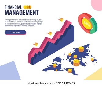 Financial management concept. Web banner, infographics. Isometric vector illustration.
