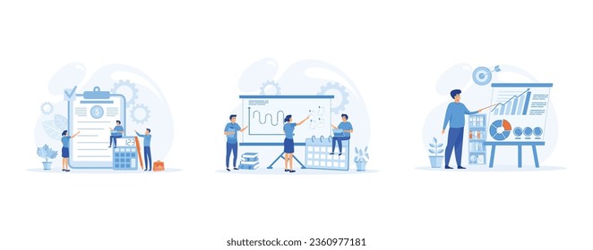 financial management concepts. Accounting, business plan. Business planning, teamwork communication. set flat vector modern illustration