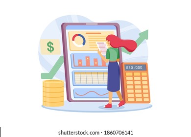 Financial management employees analyzing profit and loss Vector Illustration concept. Flat illustration isolated on white background. svg