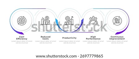 Financial management infographic gradient circles. Money flows organization. Commercial strategy. Editable thin line icons diagram process with 5 steps