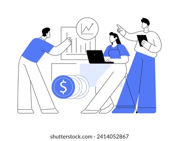 Financial management isolated cartoon vector illustrations. Group of finance management students making analysis, professional money investment advisors, masters in economics vector cartoon.