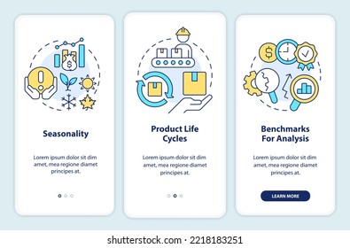 Financial management issues onboarding mobile app screen. Walkthrough 3 steps editable graphic instructions with linear concepts. UI, UX, GUI template. Myriad Pro-Bold, Regular fonts used