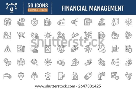 Financial management line editable icon set. Editable
stroke. Vector illustration