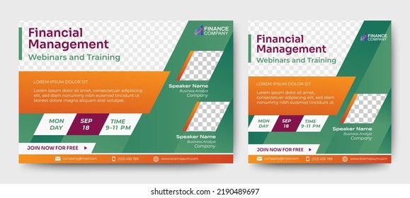 Financial Management live webinar banner invitation and social media post template. Business webinar invitation design. Vector EPS 10