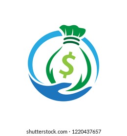 
financial management logo, 
hand with sack money in a circle shape