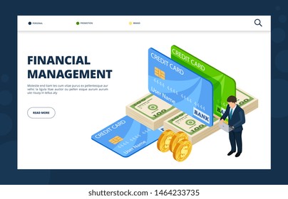 Financial management. Online banking, credit, finance landing page vector template. Credit money management, online finance bank illustration