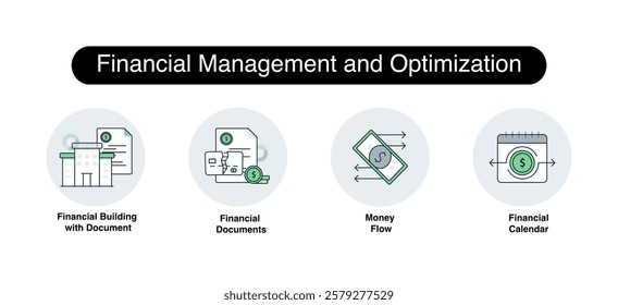 Financial Management and Optimization. Financial Building with Document, Financial Documents, Money Flow, Financial Calendar