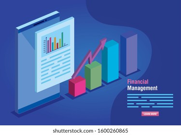 financial management with smartphone and infographics vector illustration design