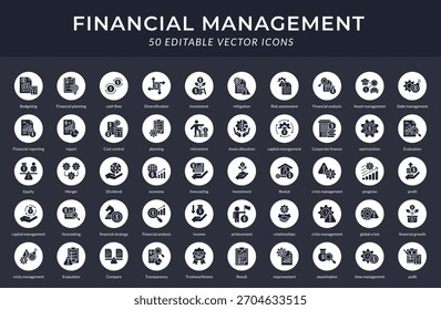 Gestión Financiera Solid Glyph Icons Colección. Ilustración vectorial