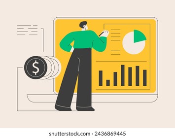 Sistema de gestión financiera abstracto concepto ilustración vectorial. Sistema de control, software de código abierto, herramienta de gestión empresarial, información financiera, metáfora abstracta de planificación presupuestaria corporativa.