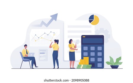 Financial management vector illustration. Consult an accountant. Businessman calculating personal or corporate budget, managing financial income.