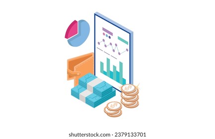 Financial management.on white background.3D design.isometric vector design Illustration.