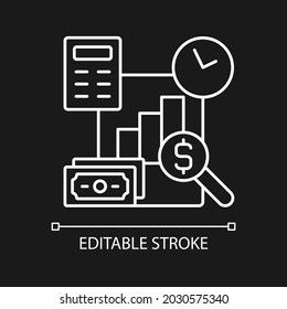 Financial management white linear icon for dark theme. Planning business budget. Financial literacy. Thin line customizable illustration. Isolated vector contour symbol for night mode. Editable stroke