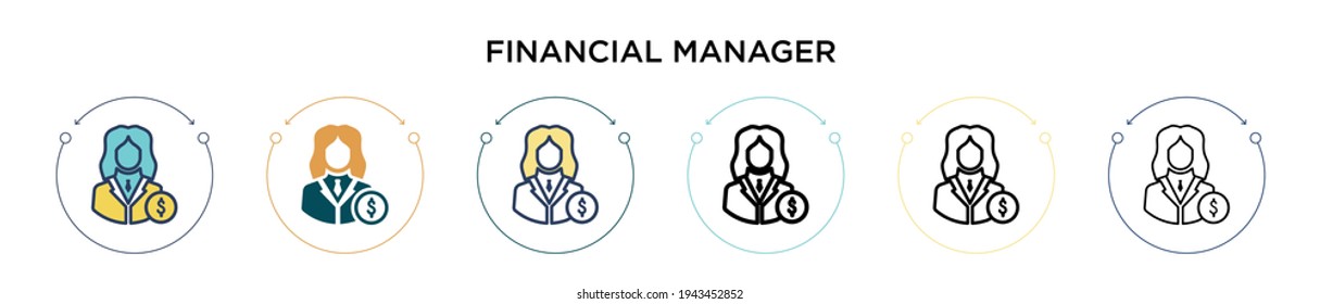 Financial manager icon in filled, thin line, outline and stroke style. Vector illustration of two colored and black financial manager vector icons designs can be used for mobile, ui, web